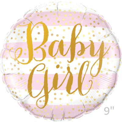 Qualatex Micro-Foil 22cm (9") Baby Girl Pink Stripes (Air Fill & Unpackaged)