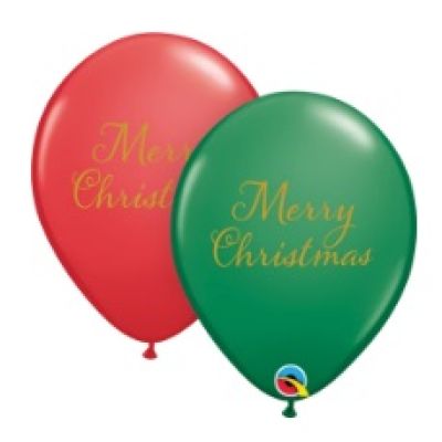 Qualatex Printed Latex 25/28cm (11") Round Simply Merry Christmas Green & Red