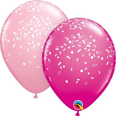 Qualatex Printed Latex 50/28cm (11") Round Sprinkles & Dots Pink & Wildberry (Discontinued)