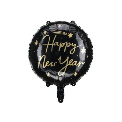 Party Deco Foil Round Happy New Year Black 45cm (18")