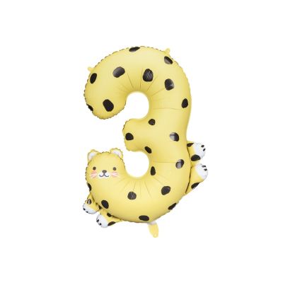 Party Deco Foil Shape Number 3 Cheetah 68cm x 98cm