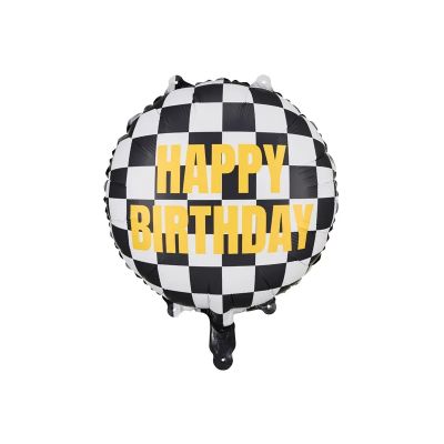 Party Deco Foil Round 45cm (18") Checkered flag Happy Birthday