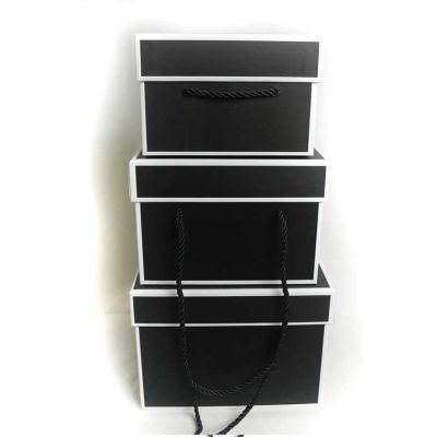 Gift Box Matte Black with Edge and Rope (Set of 3) (Discontinued)