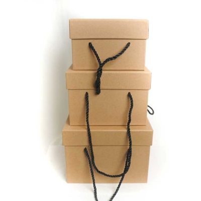 Gift Box Matte Natural with Edge and Rope (Set of 3) (Discontinued)