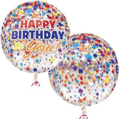 Anagram Orbz 16" Happy Birthday Clear Confetti