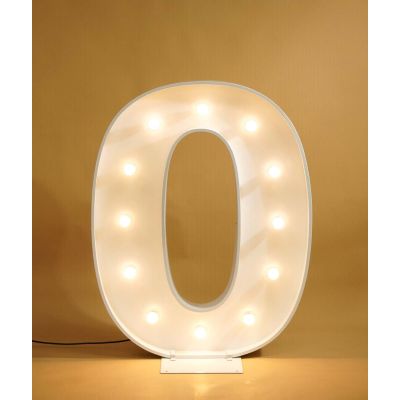 1.2m White Metal LED Bulb Marquee Number 0 (Warm White)