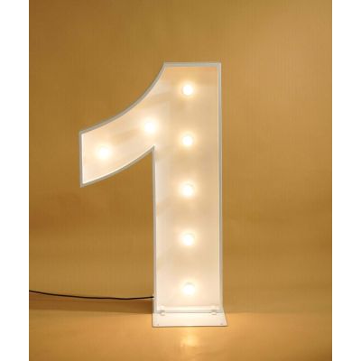 1.2m White Metal LED Bulb Marquee Number 1 (Warm White)