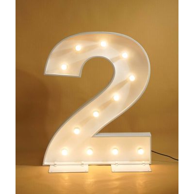 1.2m White Metal LED Bulb Marquee Number 2 (Warm White)