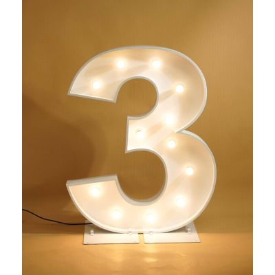 1.2m White Metal LED Bulb Marquee Number 3 (Warm White)