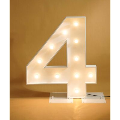 1.2m White Metal LED Bulb Marquee Number 4 (Warm White)