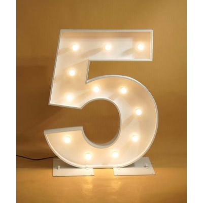 1.2m White Metal LED Bulb Marquee Number 5 (Warm White)