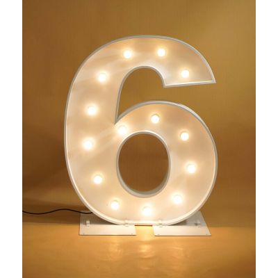 1.2m White Metal LED Bulb Marquee Number 6 (Warm White)