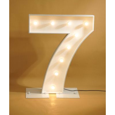 1.2m White Metal LED Bulb Marquee Number 7 (Warm White)