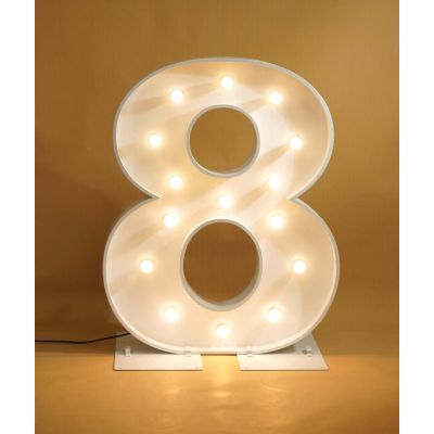 1.2m White Metal LED Bulb Marquee Number 8 (Warm White)