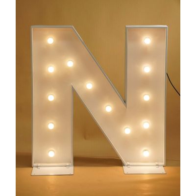 1.2m White Metal LED Marquee Letter N (Warm White)
