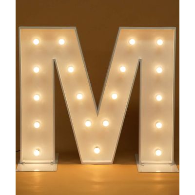 1.2m White Metal LED Marquee Letter M (Warm White)