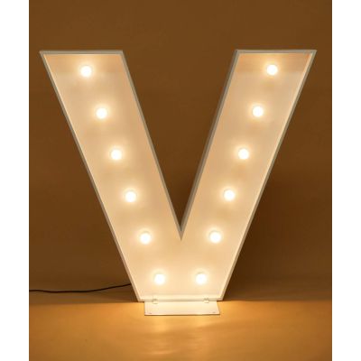 1.2m White Metal LED Marquee Letter V (Warm White)