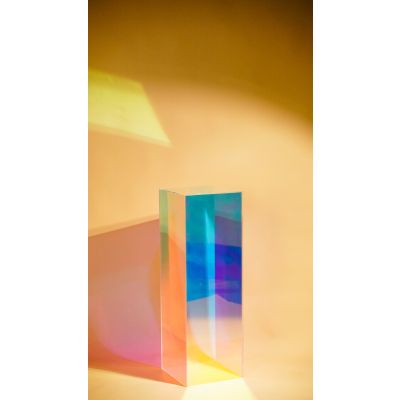 Acrylic Square Plinth (300 x 300x 900mmH) Rainbow Iridescent Clear
