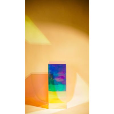 Acrylic Square Plinth (300 x 300x 750mmH) Rainbow Iridescent Clear