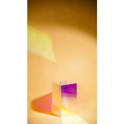 Acrylic Square Plinth (285 x 285 x 500mmH) Rainbow Iridescent Clear