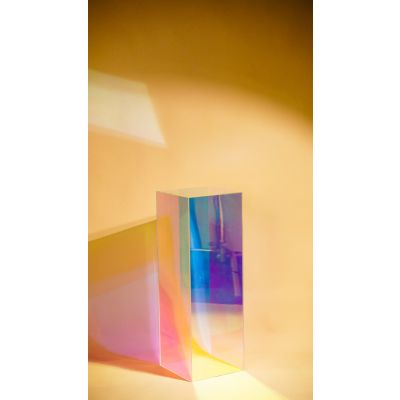 Acrylic Square Plinth (300 x 300x 870mmH) Rainbow Iridescent Clear