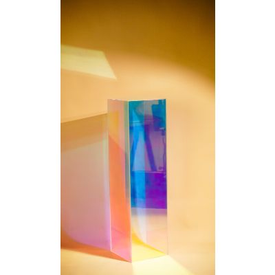Acrylic Square Plinth (300 x 300x 1100mmH) Rainbow Iridescent Clear
