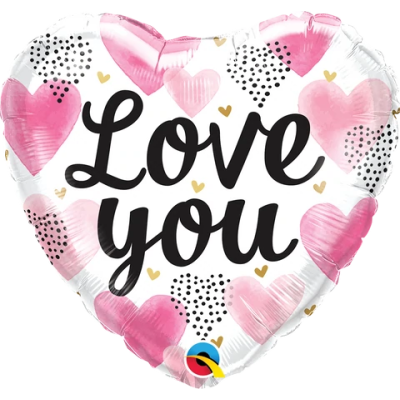 Qualatex Foil Heart 45cm (18") Love You Pink Watercolours