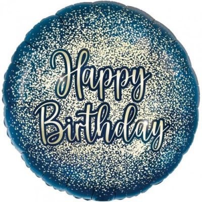 Oaktree Foil 45cm Metallic Glitter Navy Gold Happy Birthday