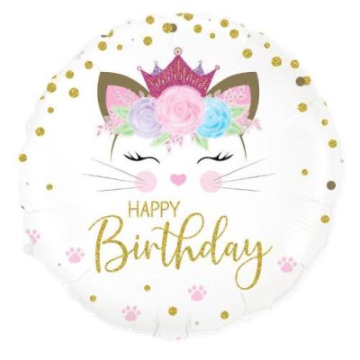 Oaktree Foil 45cm (18") Holographic Floral Kitten Birthday