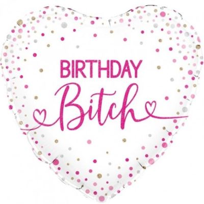 Oaktree Foil Heart 45cm (18") Holographic Birthday Bitch