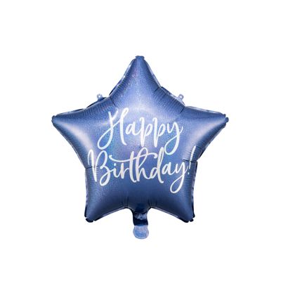 Party Deco Foil Glossy Star Happy Birthday Cursive Navy 40cm