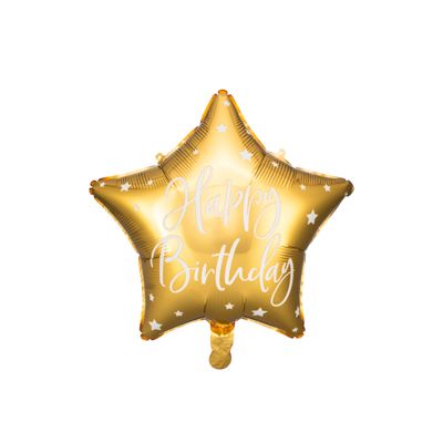 Party Deco Foil Glossy Star Happy Birthday Cursive Gold 40cm