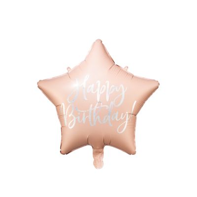 Party Deco Foil Glossy Star Happy Birthday Cursive Pastel Pink 40cm
