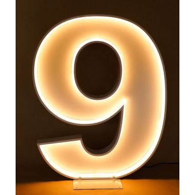 1.2m White Metal LED Rope Marquee Number 9 (Warm White)