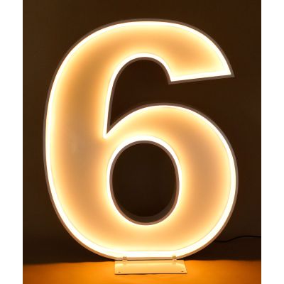 1.2m White Metal LED Rope Marquee Number 6 (Warm White)