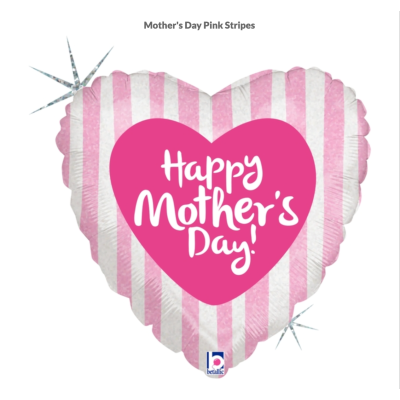 Betallic Foil 45cm (18&quot;) Mother&#039;s Day Pink Stripes (Unpackaged)