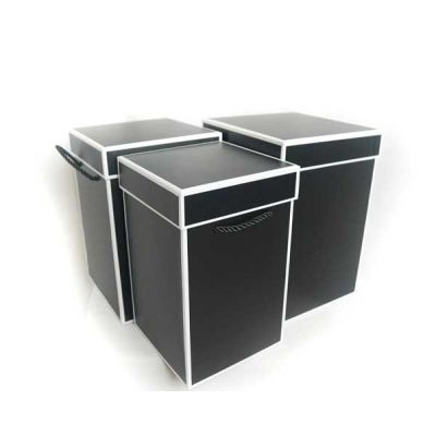 Flower Box Square Black with Handles and Border (Set of 3) (Discontinued)
