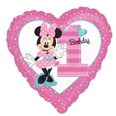 Anagram Licensed Foil 45cm Minnie Mouse 1st Birthday Heart