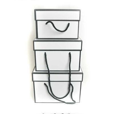 Gift Box Matte White with Edge and Rope (Set of 3) (Discontinued)