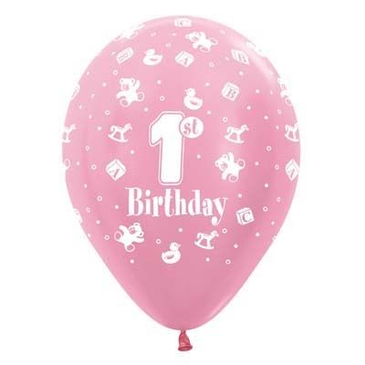 DTX (Sempertex) Printed Latex 50/30cm All Around 1st Birthday Pearl Light Pink