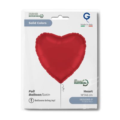 Grabo Foil Solid Colour Heart 46cm (18") Satin Rubin Red