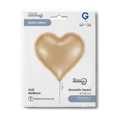 Grabo Foil Solid Colour Sweetie Heart 46cm (18") White Gold