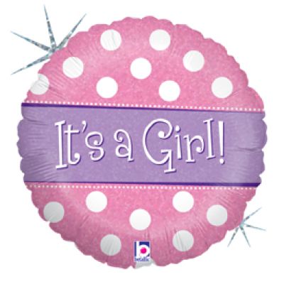 Betallic Foil 46cm (18") Holographic Polka Dot It's a Girl