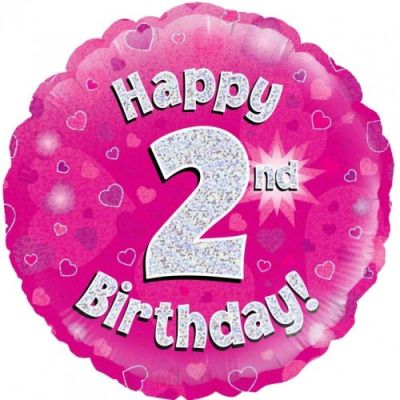 Oaktree Foil 45cm Happy 2nd Birthday Pink Holographic