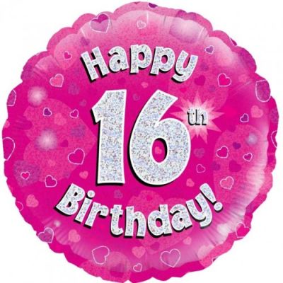Oaktree Foil 45cm Happy 16th Birthday Pink Holographic