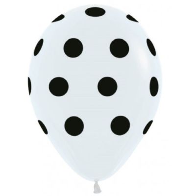 DTX (Sempertex) Printed Latex 50/30cm (12") Standard White Black Polka Dots