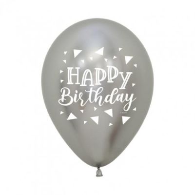 DTX (Sempertex) Printed Latex 25/30cm Happy Birthday Triangle Reflex Silver