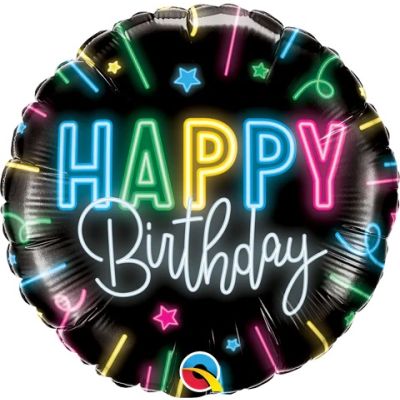 Qualatex Micro-Foil 10cm (4") Happy Birthday Neon Glow (Air Fill & Unpackaged)