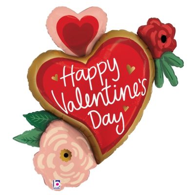 Betallic Foil Shape 81cm (32") Valentine Heart Flowers