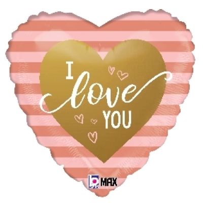 Betallic Foil Shape 45cm (18") Heart Rose Gold Stripes I Love You